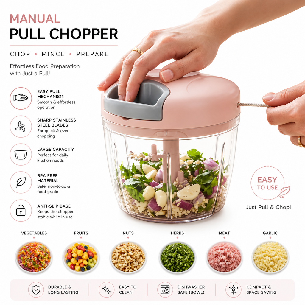 Manual Food Chopper Small Pink Stainless Steel Vegetable & Fruit Cutter