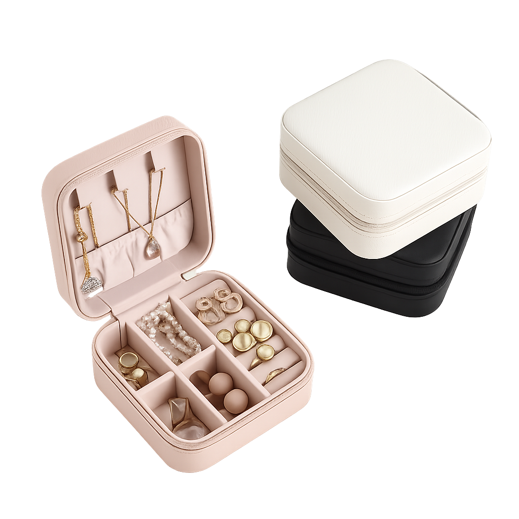 Small Jewellery Box Organizer – Modern Compact Storage Case in Pink, White & Black