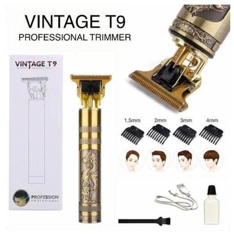Vintage T9 Hair Trimmer Electric – USB Rechargeable Beard & Hair Clipper (Professional Grooming Kit)