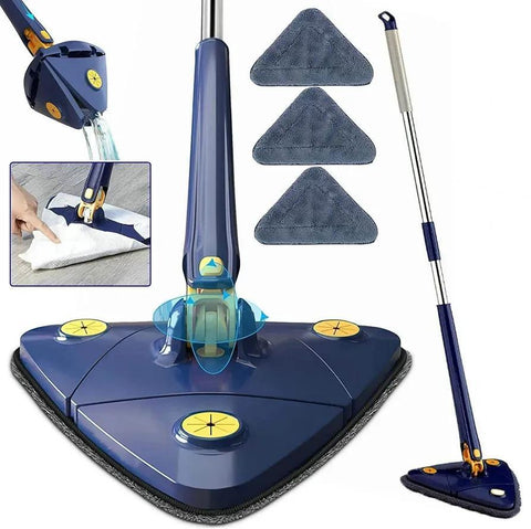360° Rotatable Triangular Mop Blue – ABS Plastic Cleaning Mop with 3 Replaceable Microfiber Pads