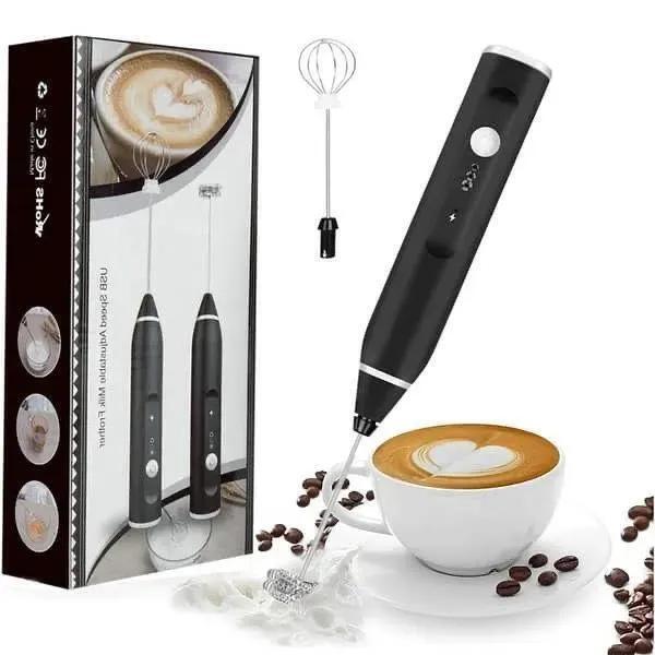 USB Rechargeable Coffee Milk Frother Black – Handheld Electric Whisk (ABS Body)