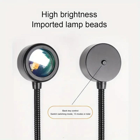 Sunset Projection Lamp – LED RGB Mood Light with 360° Rotation for Bedroom, Photography & Aesthetic Room Decor