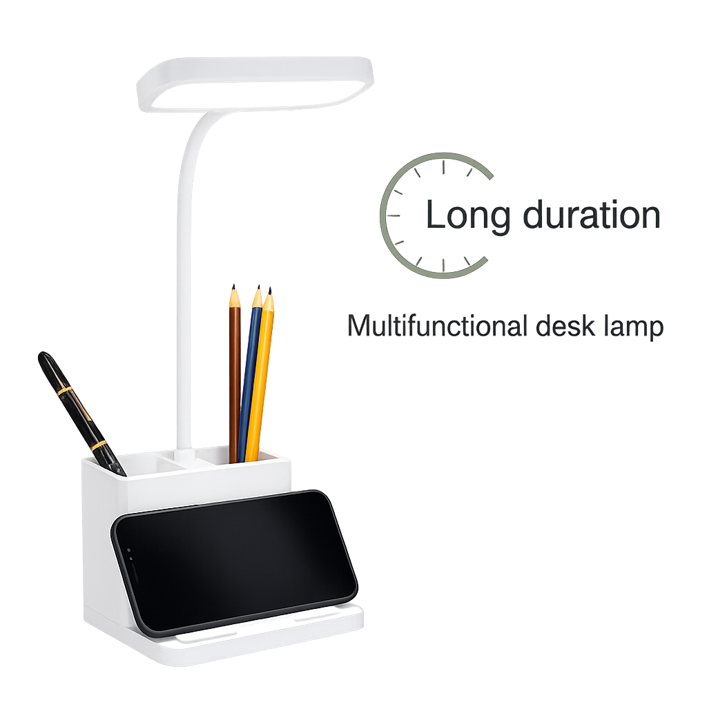 LED Desk Lamp with Pen Holder & Mobile Stand – Multifunction Study Light