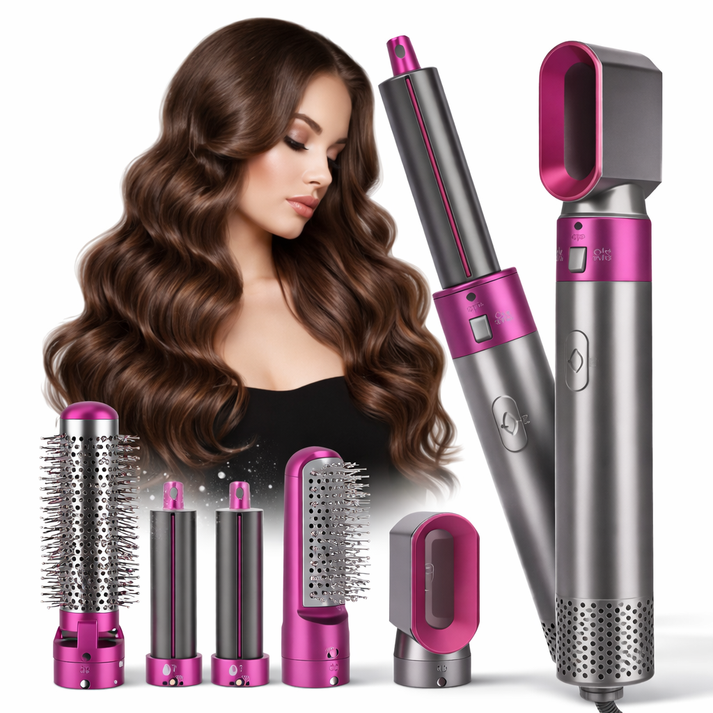5-in-1 Hair Styling Tool – Curler, Straightener & Dryer Brush | Low Noise, Safe & Professional Multi-Styler