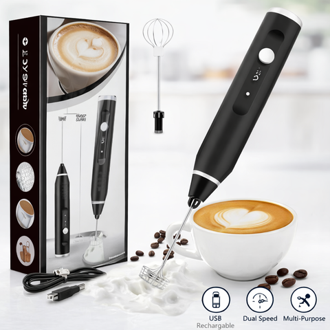 USB Rechargeable Coffee Milk Frother Black – Handheld Electric Whisk (ABS Body)