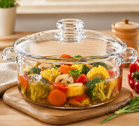 Classic Veggies Transparent Glass Stew Pot