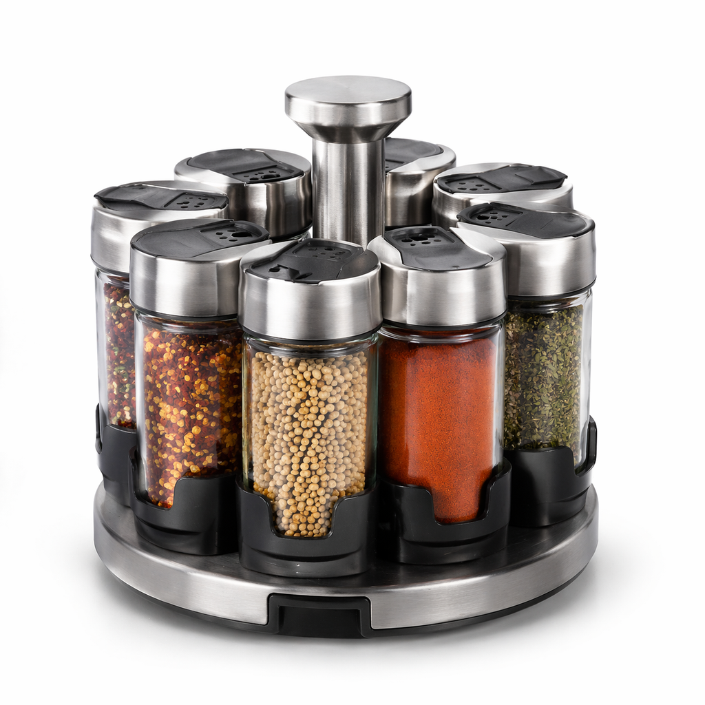 360° Rotating 8 Piece Spice Rack Set with Glass Jars