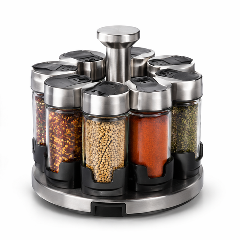 360° Rotating 8 Piece Spice Rack Set with Glass Jars