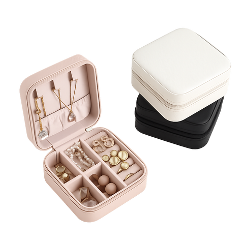 Small Jewellery Box Organizer – Modern Compact Storage Case in Pink, White & Black