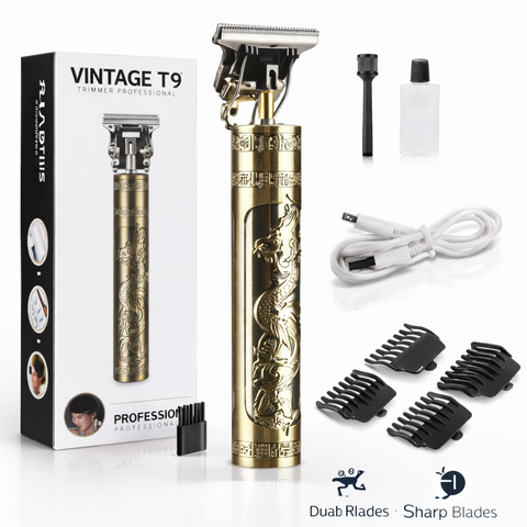 Vintage T9 Hair Trimmer Electric – USB Rechargeable Beard & Hair Clipper (Professional Grooming Kit)