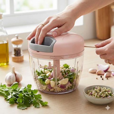 Manual Food Chopper Small Pink Stainless Steel Vegetable & Fruit Cutter