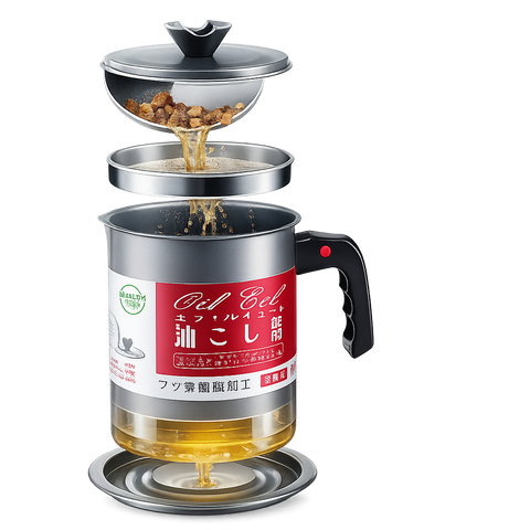 Premium Stainless Steel Oil Filter Pot with Fine Mesh Strainer