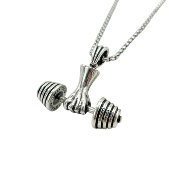 Stainless Steel Dumbbell Pendant Necklace for Men  Silver Fitness Jewelry Chain