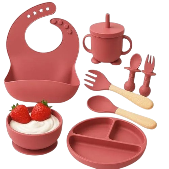 10 Pcs Silicone Baby Feeding Set – Suction Plate & Bowl with Cup, Spoon & Fork | BPA-Free Baby Weaning Kit