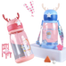 Kids Deer Themed Water Bottle 600ml – Cute Clear Plastic Leakproof School Water Bottle for Boys & Girls