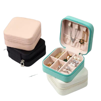 Small Jewellery Box Organizer – Modern Compact Storage Case in Pink, White & Black