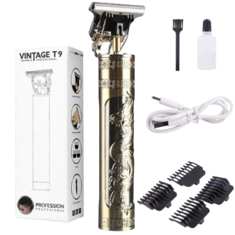 Vintage T9 Hair Trimmer Electric – USB Rechargeable Beard & Hair Clipper (Professional Grooming Kit)