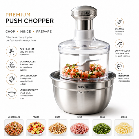 Stainless Steel Bowl Hand Push Food Chopper